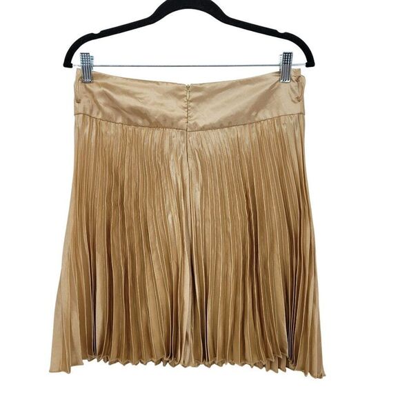 Vintage 80s Mini Skirt M Metallic Gold Satin Accordion Pleat Skater Party Glam - Picture 2 of 8